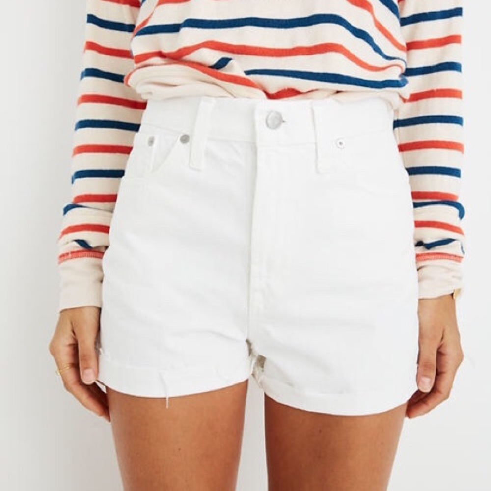 Madewell Perfect Jean Short White Denim Raw Hem